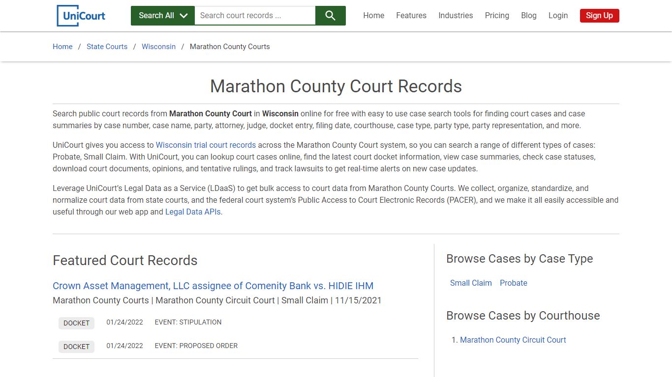 Marathon County Court Records | Wisconsin | UniCourt